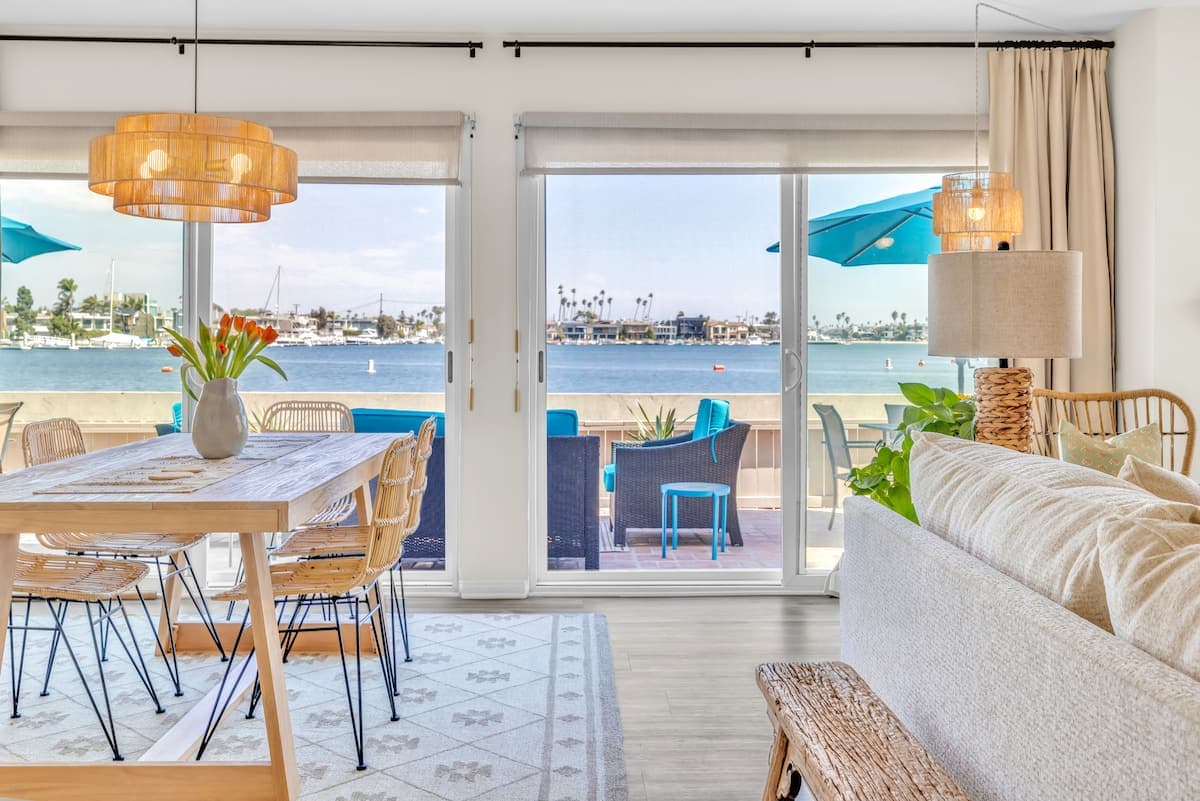 Bright waterfront Long Beach living and dining space with premium styling